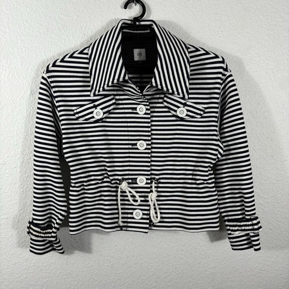 Cabi‎ Nautical Blazer Womens XS Blue Striped Cotton Blend Style 5654